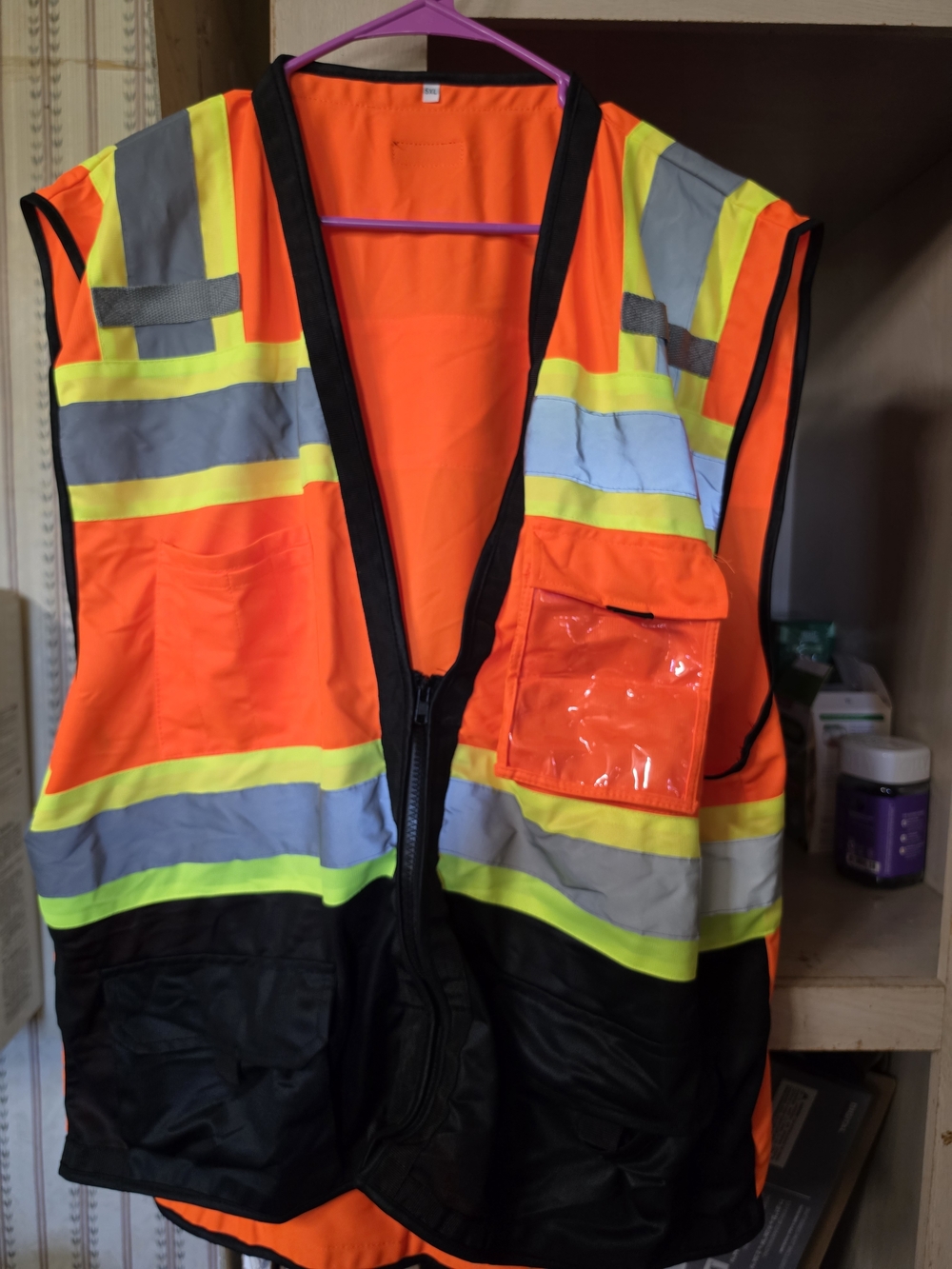 High-Visibility Orange Safety Vest with Reflective Stripes